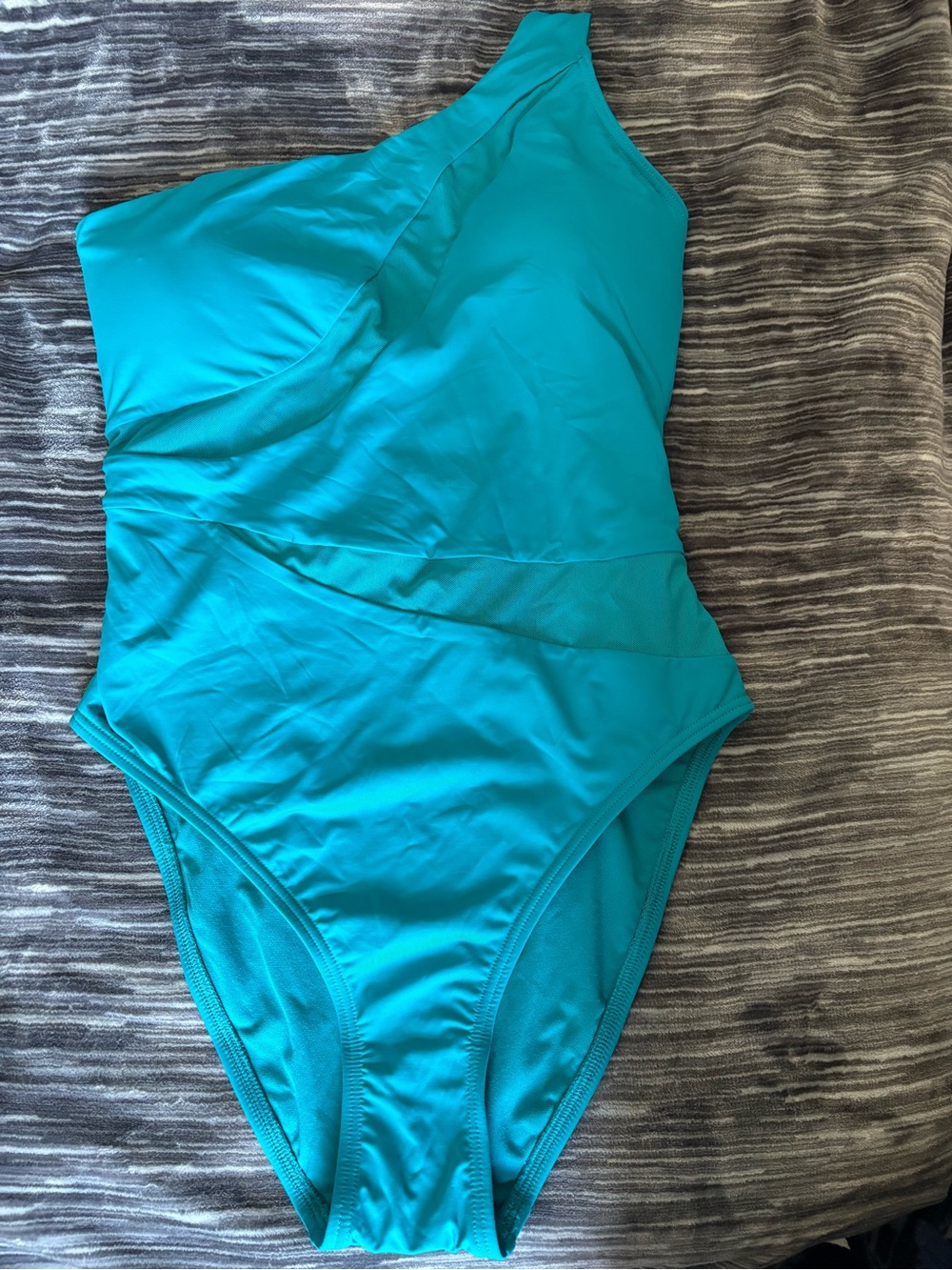 Sunsets One-Shoulder Teal Women’s Swimsuit with Mesh cutouts